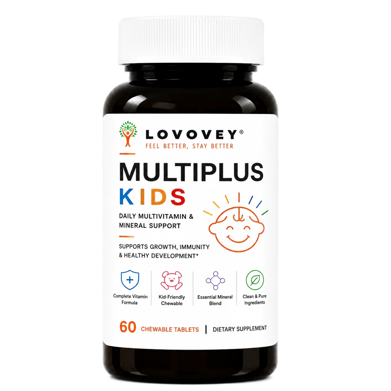Kids Daily Multivitamin & Mineral Support - LOVOVEY 60 Tablets