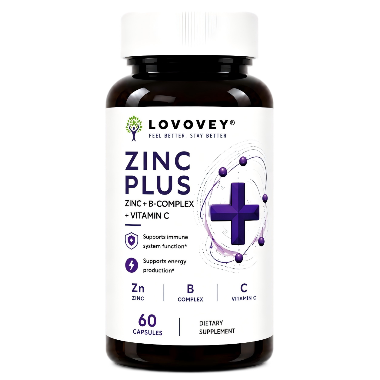 Zink Plus - Zinc, B-Complex & Vitamin C Immune Support - LOVOVEY 60 Tablets