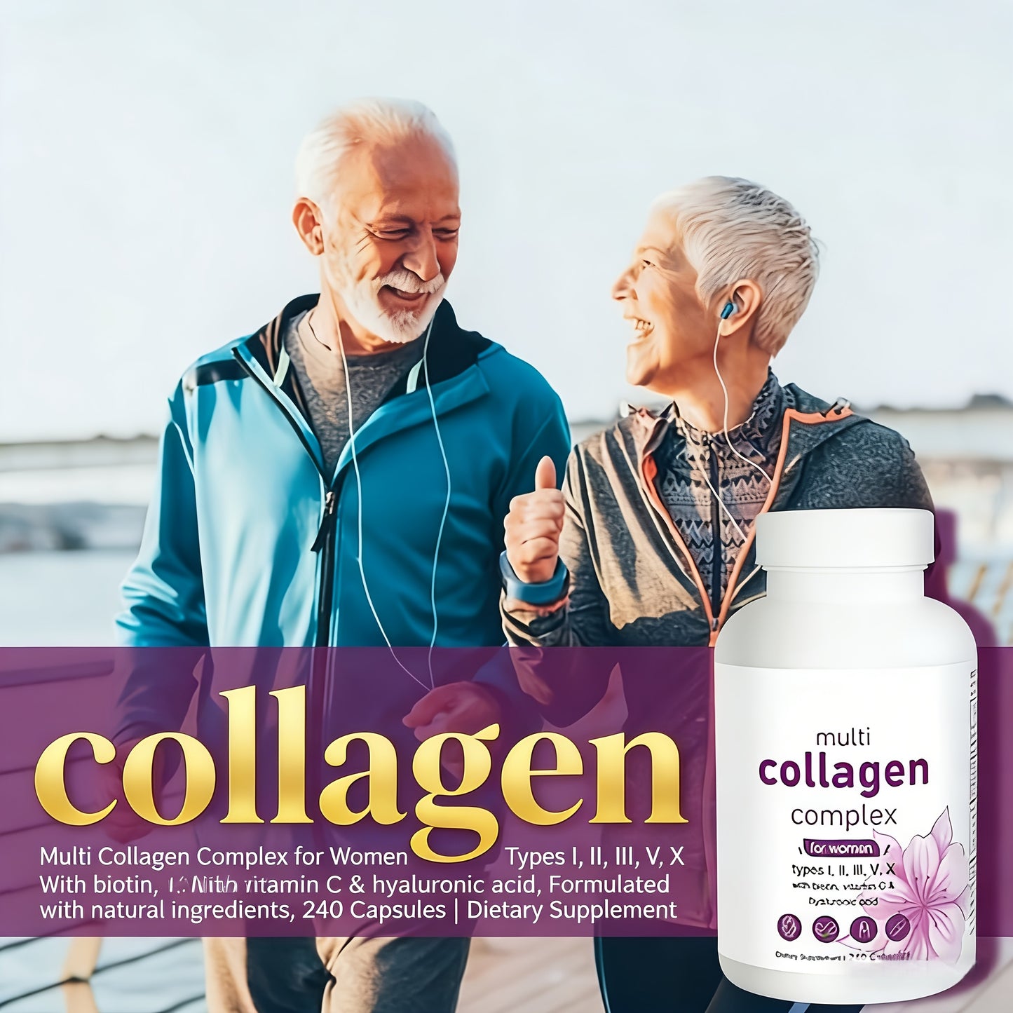Multi Collagen Complex for Women – Types I, II, III, V, X with Biotin, Vitamin C & Hyaluronic Acid – 240 Capsules