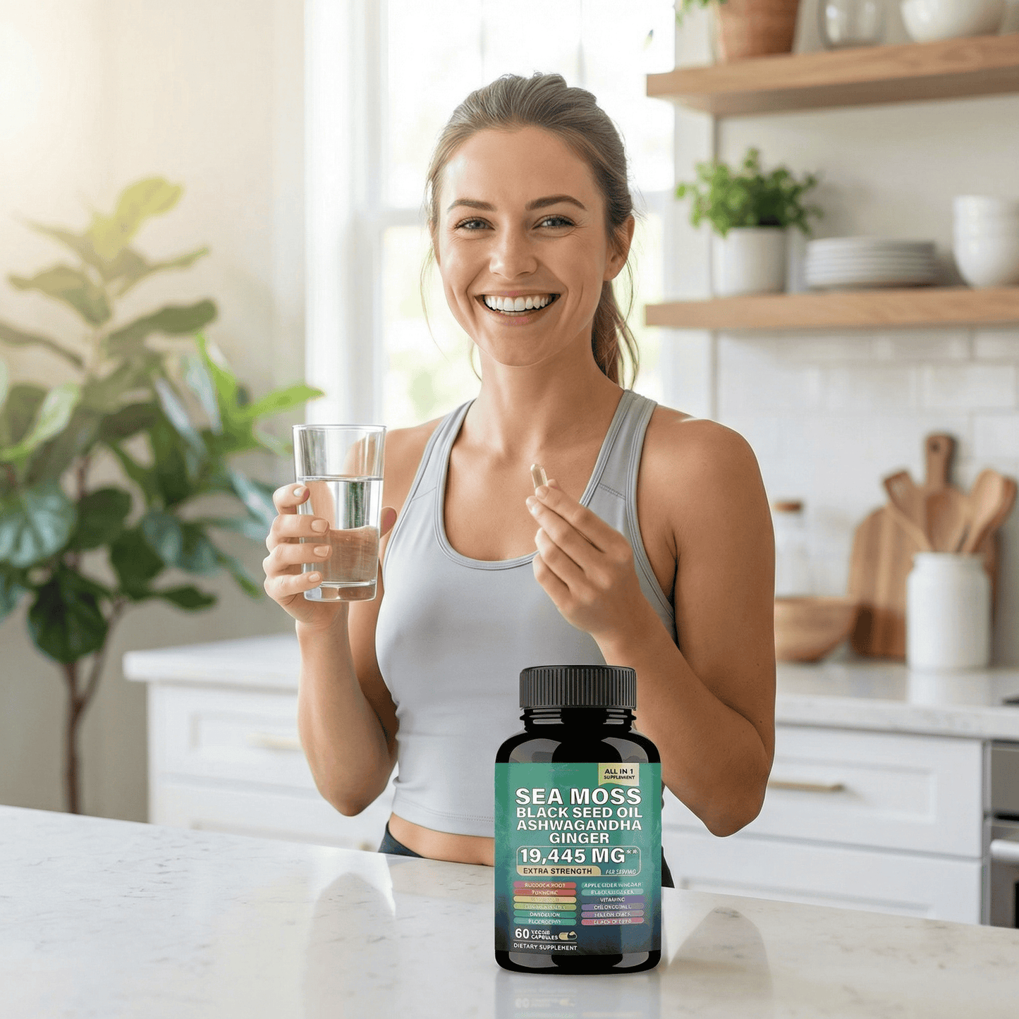 LOVOVEY Sea Moss Capsules | 19,445mg Blend with Black Seed Oil, Ashwagandha & Ginger, 60 Count, Daily Wellness Support