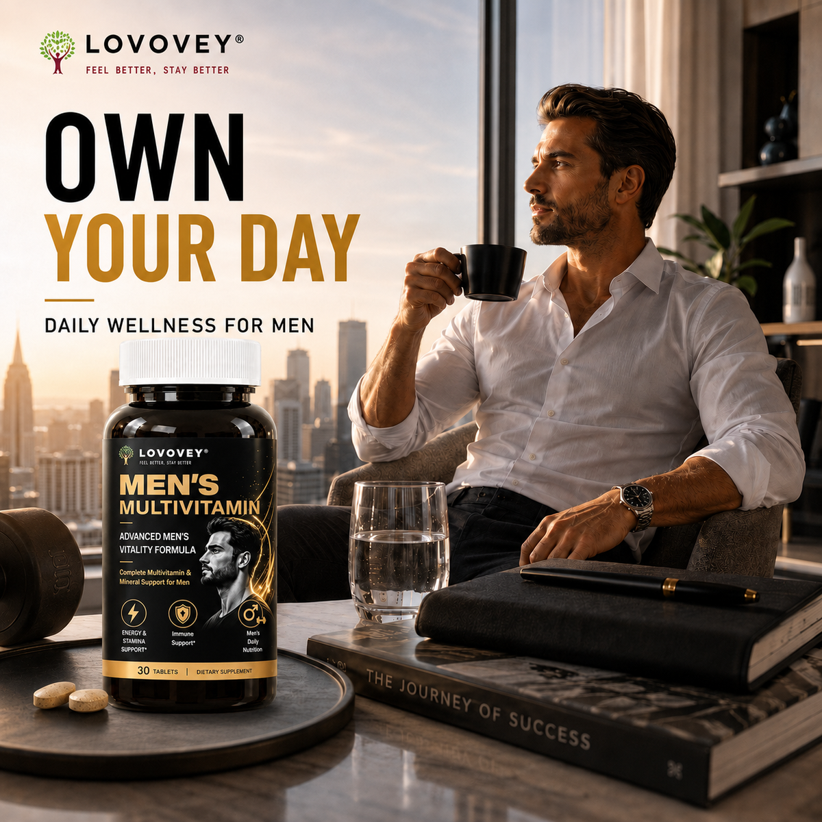 LOVOVEY Men's Multivitamin Ginseng & CoQ10 | Daily Energy & Wellness | 30 Tablets