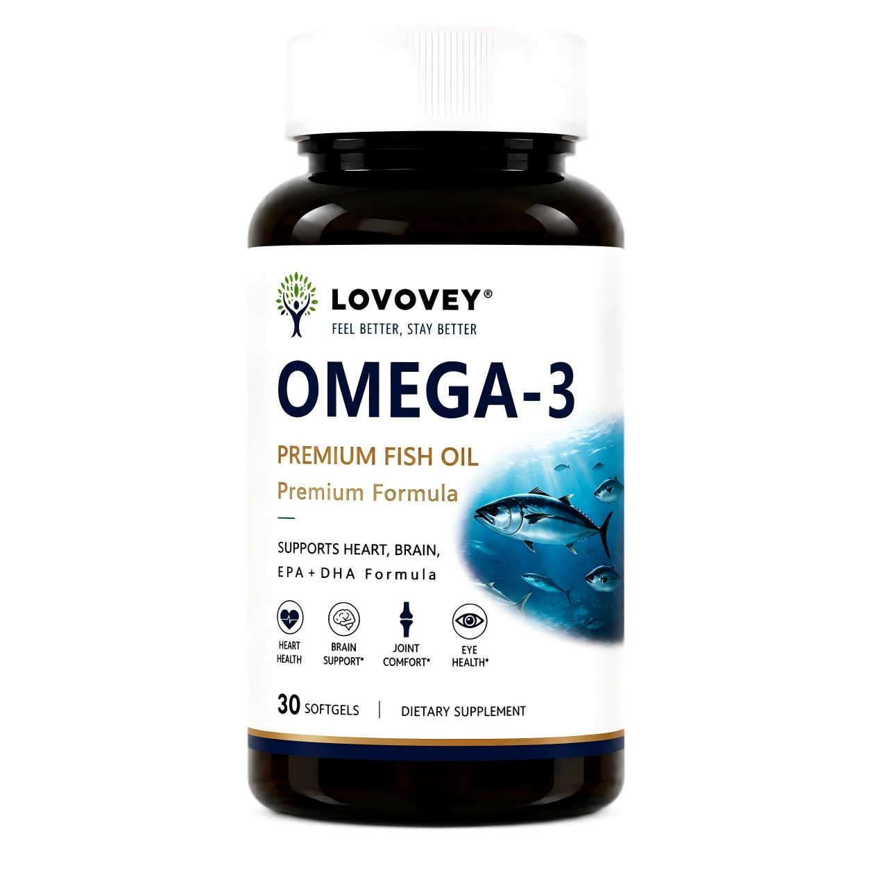 LOVOVEY Heart & Brain Omega-3 Fish Oil | 30 Softgels