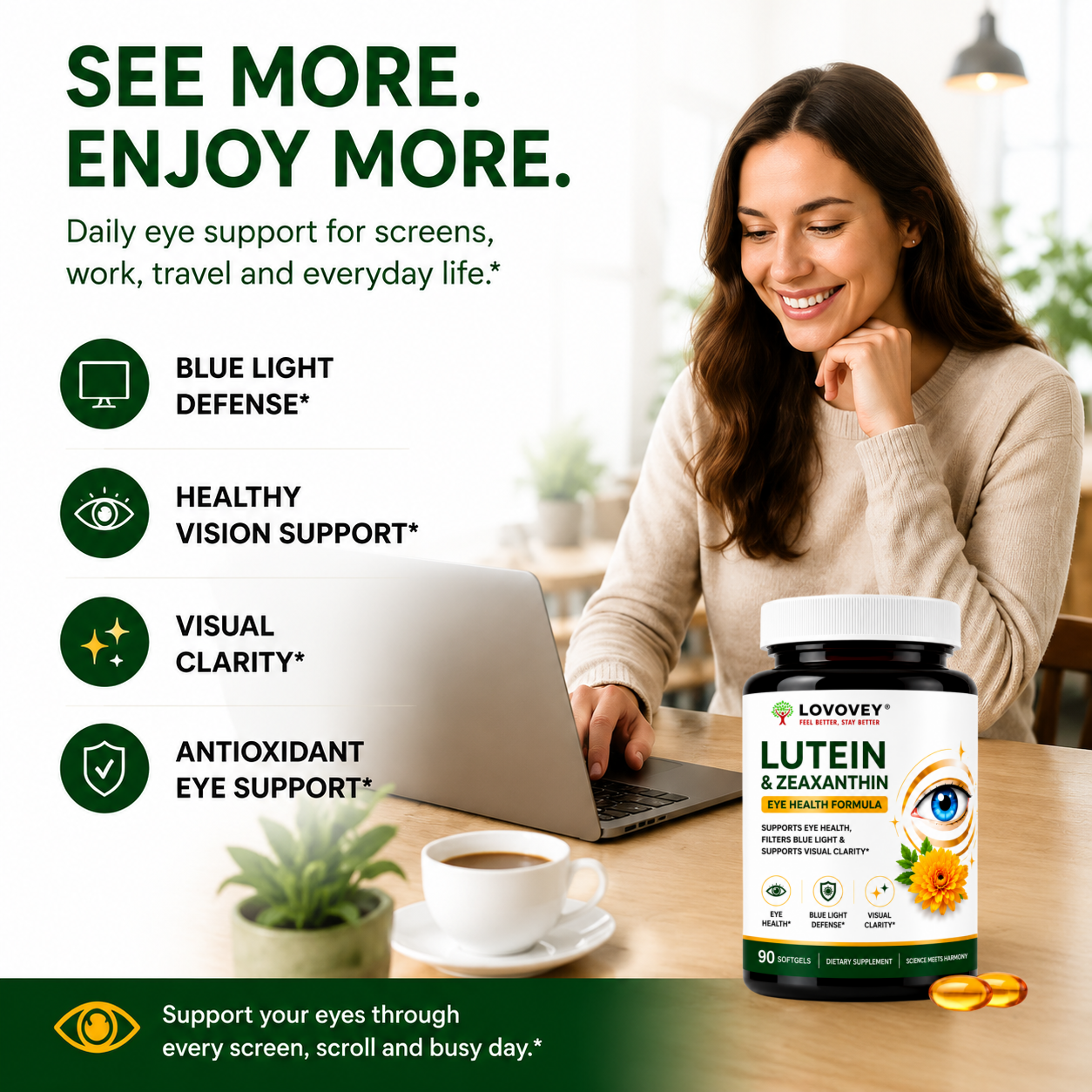 LOVOVEY Lutein & Zeaxanthin Eye Health Formula | 90 Softgels