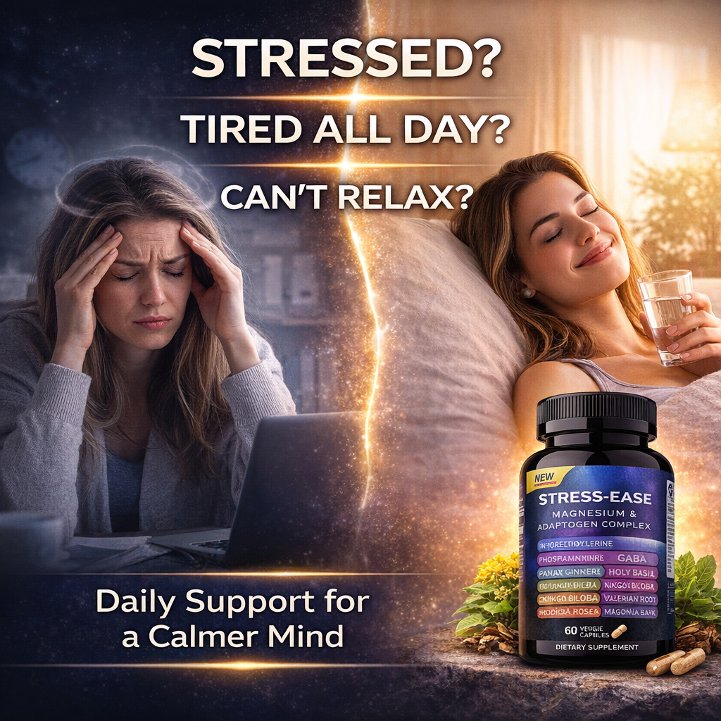 Stress-Ease Magnesium & Adaptogen Complex – Relaxation, Focus & Stress Support – 60 Veggie Capsules