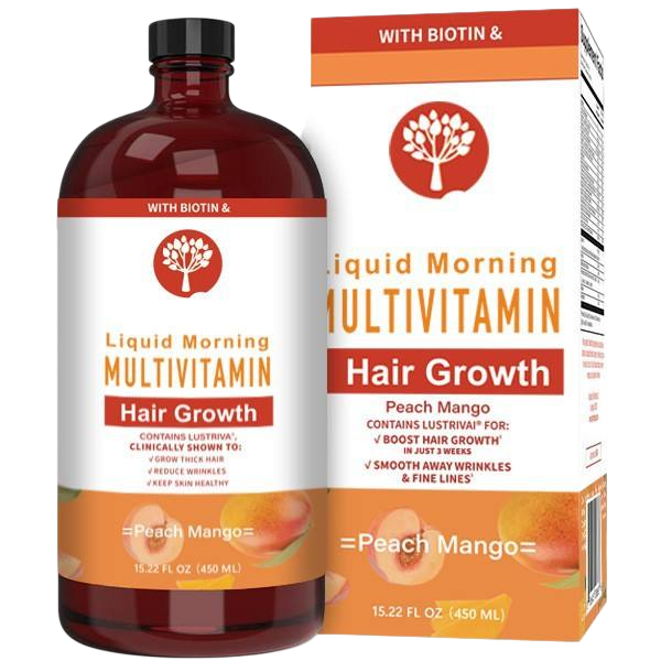 LOVOVEY Liquid Multivitamin for Hair Growth | With Biotin, 450ml, Peach Mango Flavor, Daily Beauty & Wellness Support