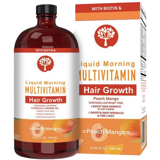 LOVOVEY Liquid Multivitamin for Hair Growth | With Biotin, 450ml, Peach Mango Flavor, Daily Beauty & Wellness Support