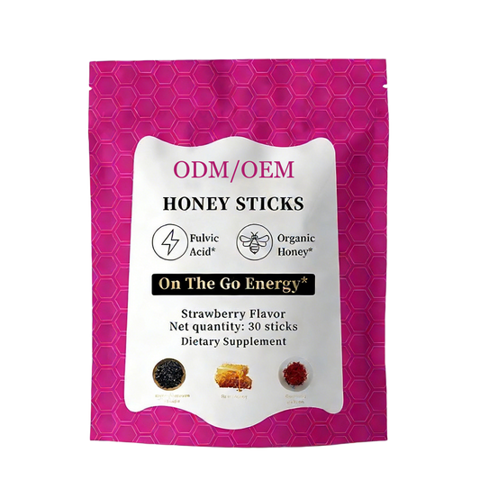 Honey Sticks – On-the-Go Energy Boost with Fulvic Acid & Organic Honey, Strawberry Flavor, 30 Sticks