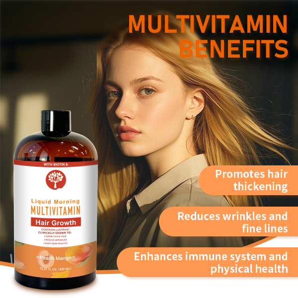 LOVOVEY Liquid Multivitamin for Hair Growth | With Biotin, 450ml, Peach Mango Flavor, Daily Beauty & Wellness Support