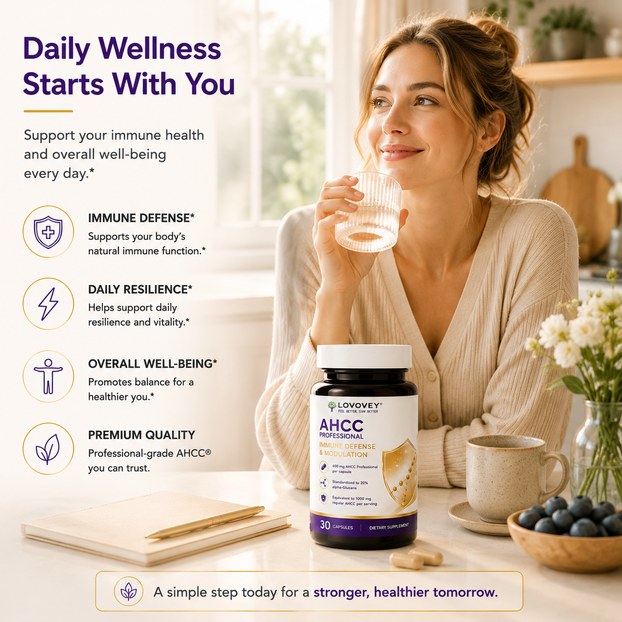 LOVOVEY AHCC Professional | Immune Defense & Wellness Support | 30 Capsules