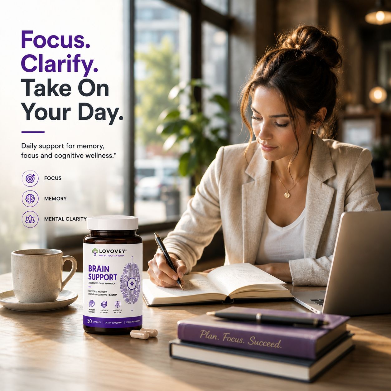 LOVOVEY Brain Support | Memory, Focus & Cognitive Wellness | 30 Capsules