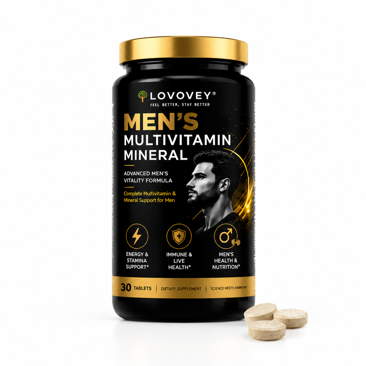 LOVOVEY Men's Multivitamin with Ginseng & CoQ10 | 30 Tablets
