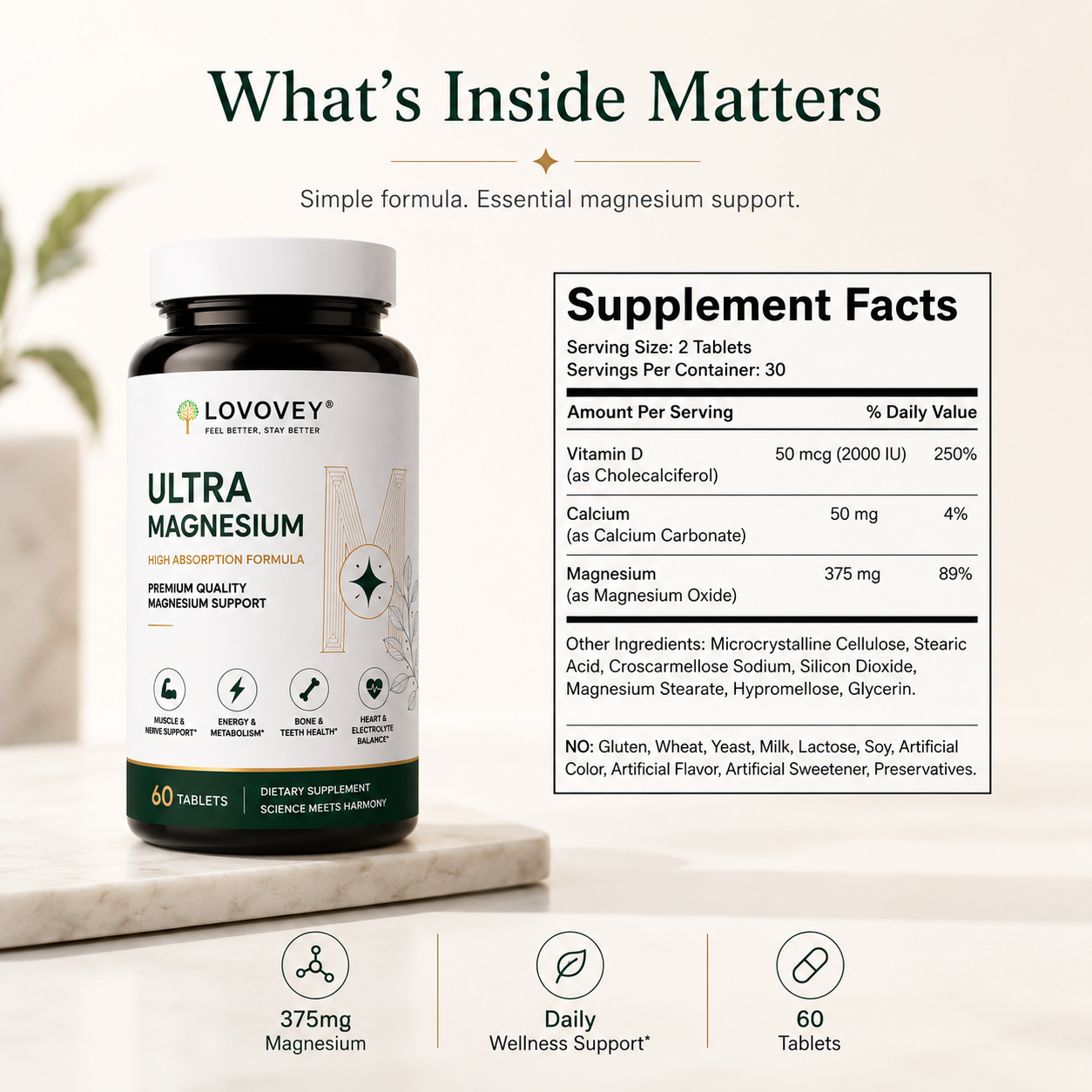 LOVOVEY Ultra Magnesium for Relaxation & Daily Wellness | 60 Tablets