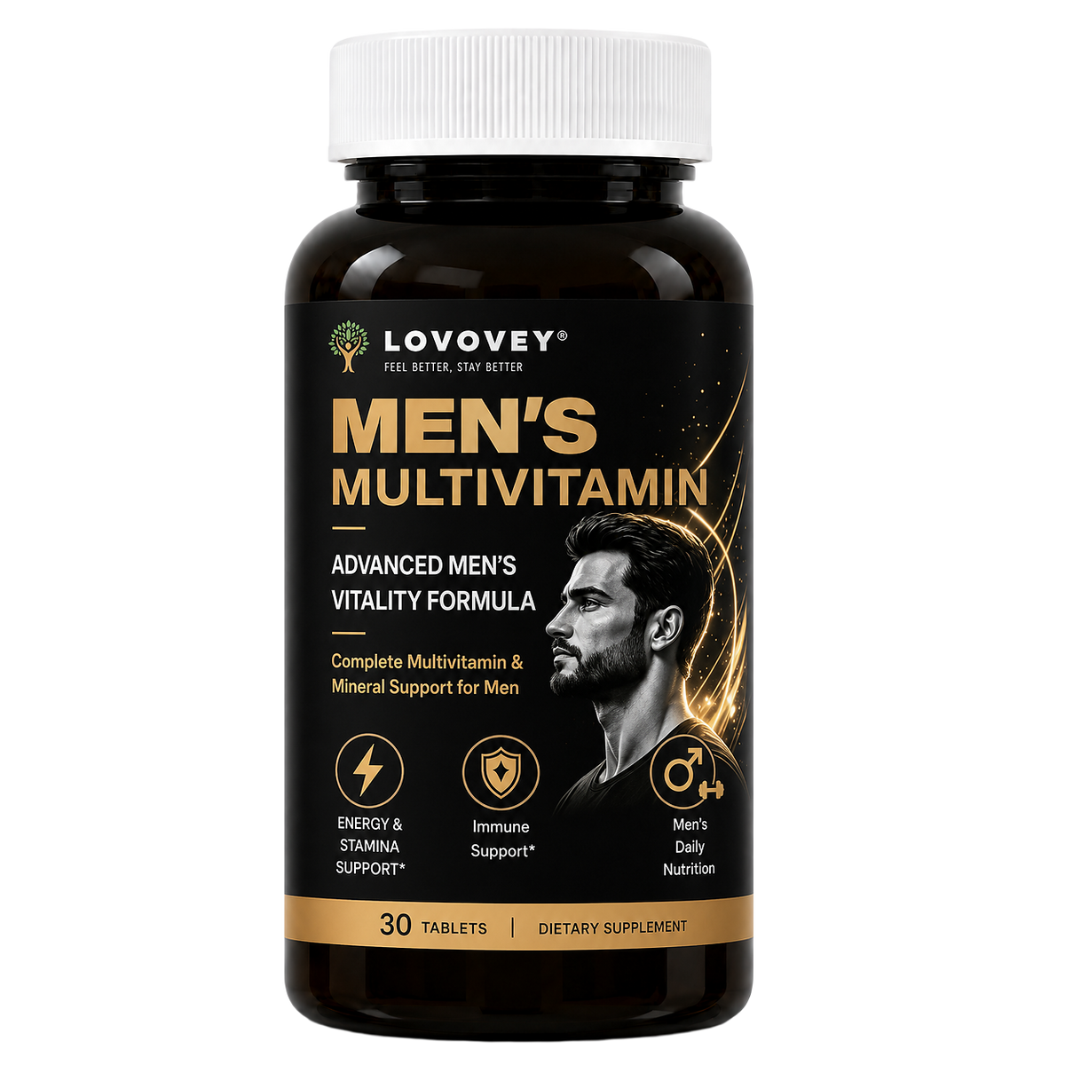 LOVOVEY Men's Multivitamin Ginseng & CoQ10 | Daily Energy & Wellness | 30 Tablets