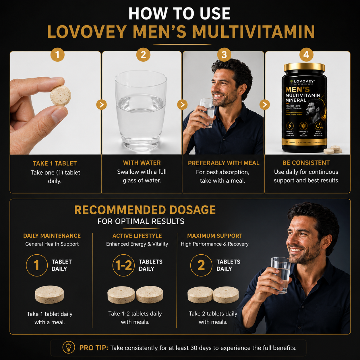 LOVOVEY Men's Multivitamin with Ginseng & CoQ10 | 30 Tablets