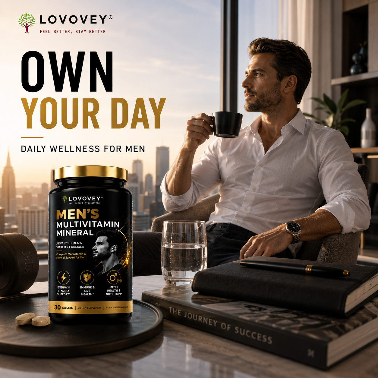 LOVOVEY Men's Multivitamin with Ginseng & CoQ10 | 30 Tablets