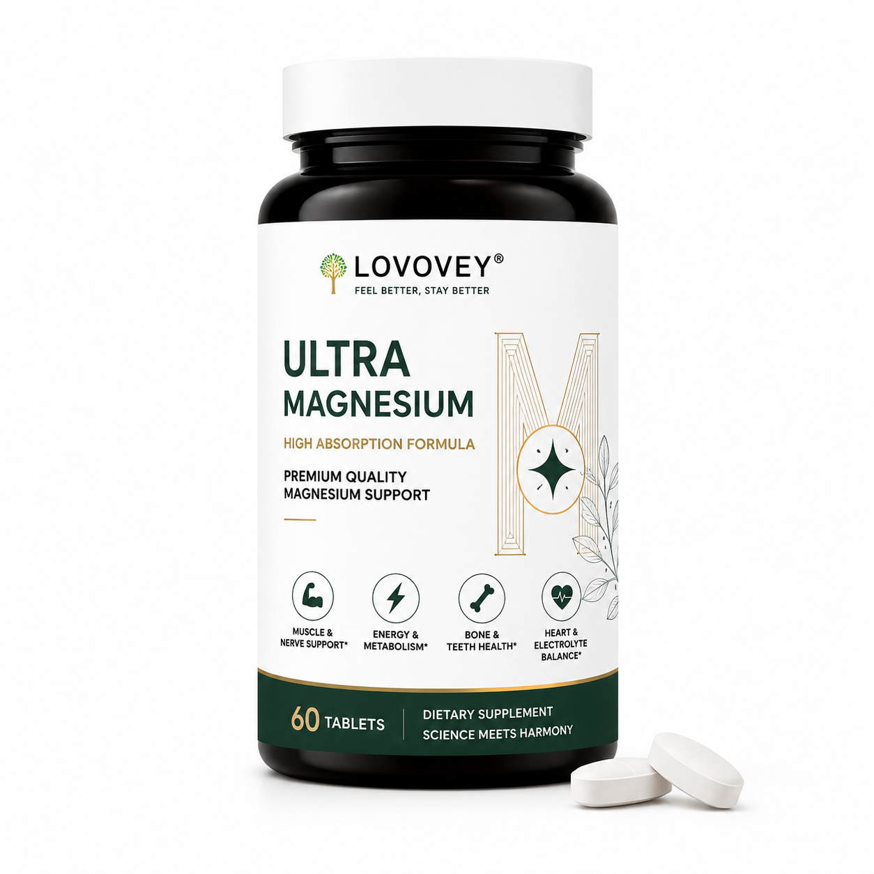 LOVOVEY Ultra Magnesium for Relaxation & Daily Wellness | 60 Tablets
