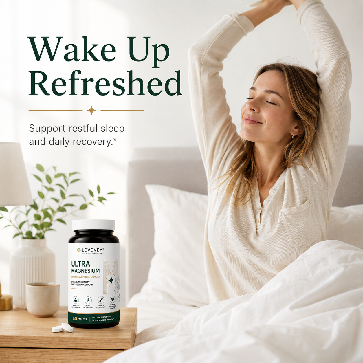 LOVOVEY Ultra Magnesium for Relaxation & Daily Wellness | 60 Tablets