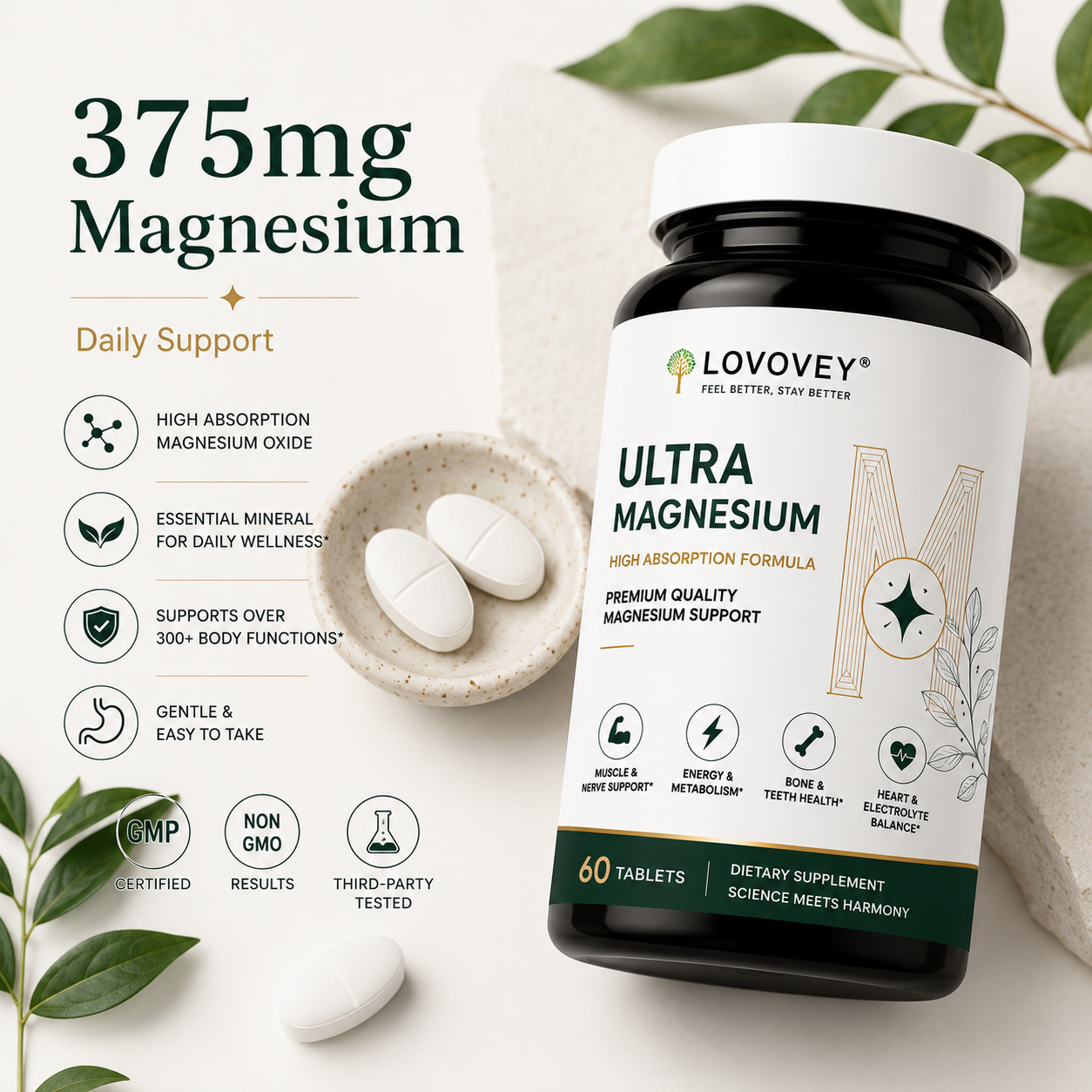 LOVOVEY Ultra Magnesium for Relaxation & Daily Wellness | 60 Tablets