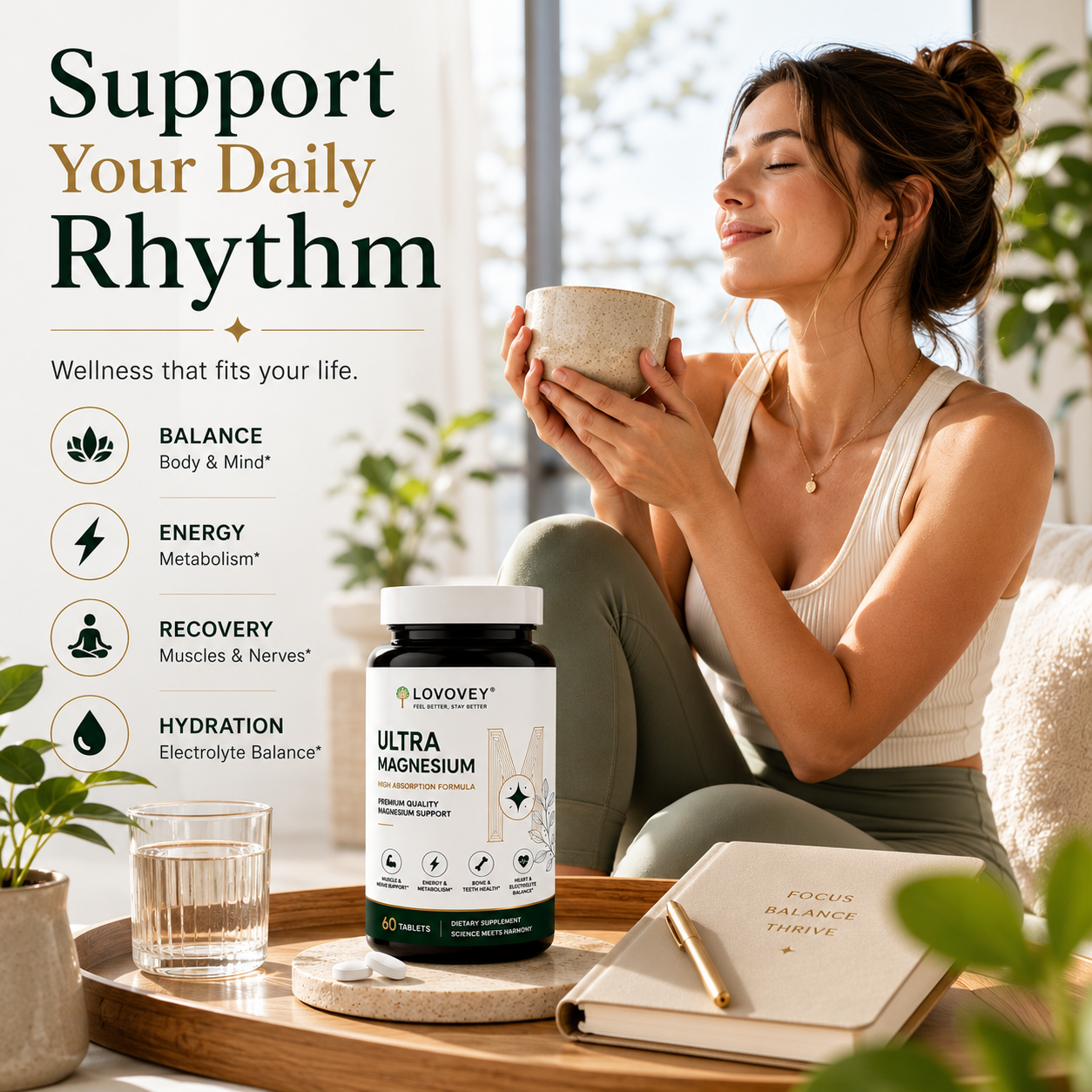 LOVOVEY Ultra Magnesium for Relaxation & Daily Wellness | 60 Tablets
