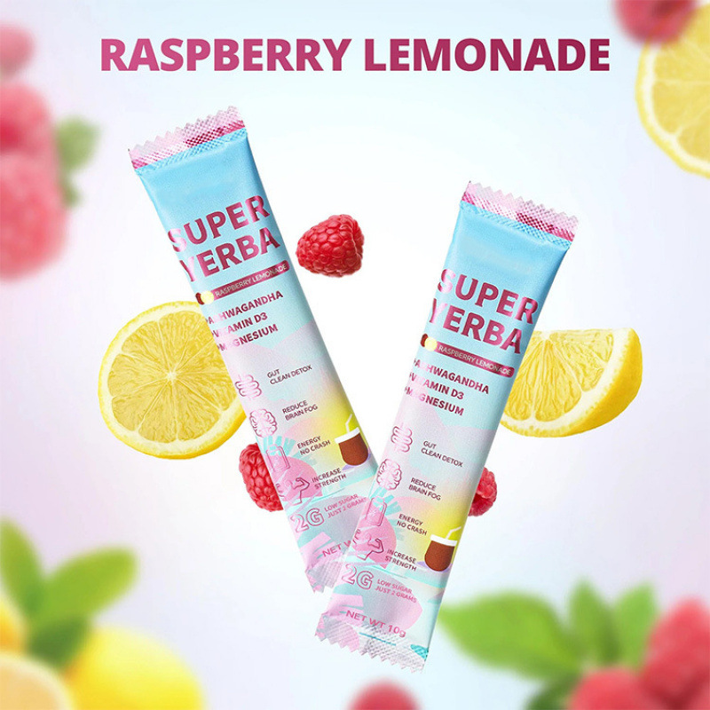 Super Yerba + Ashwagandha, Vitamin D3 & Magnesium – 30 Raspberry Lemonade Packets for Energy, Focus & Digestive Support
