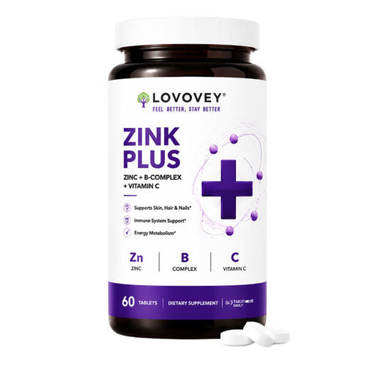 LOVOVEY Zink Plus | Zinc, B-Complex & Vitamin C | Immune Support | 60 Tablets