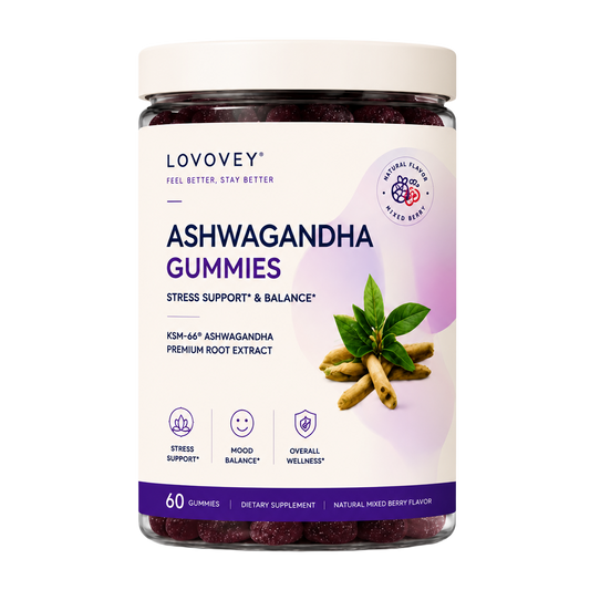 LOVOVEY Ashwagandha Gummies for Stress Relief & Mood Support | Calm, Relax & Balance | 60 Gummies