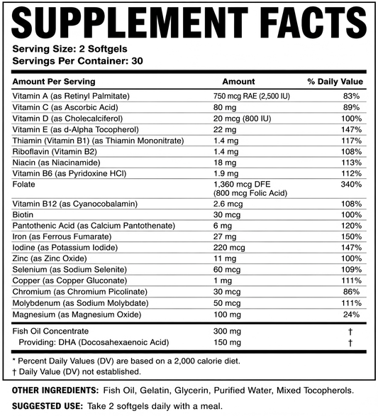 LOVOVEY PregMom Prenatal + DHA | Essential Nutrition for Mom & Baby | 60 Softgels