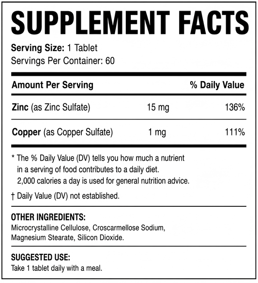 LOVOVEY Ultra Zinc + Copper | Immune & Skin Support | 60 Tablets