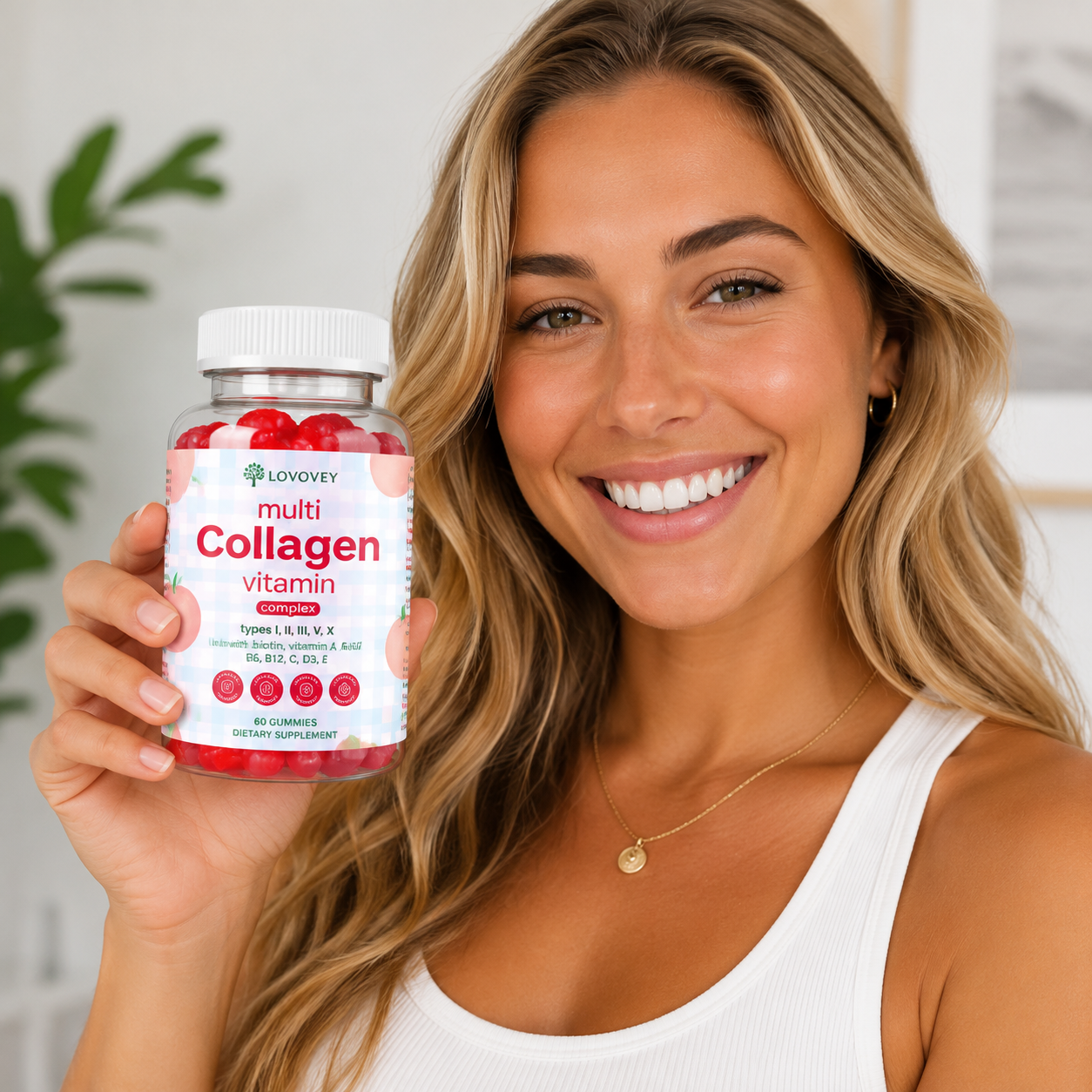 LOVOVEY Multi Collagen Gummies for Women | Hair Skin & Nails Support | 60 Gummies