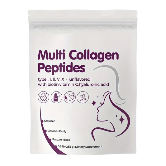 Multi Collagen Peptides Powder – Type I, II, V, X with Biotin, Vitamin C & Hyaluronic Acid for Skin, Hair & Nails – Unflavored, Easy-Dissolve, Grass-Fed, 0.5 lb (235g) Dietary Supplement