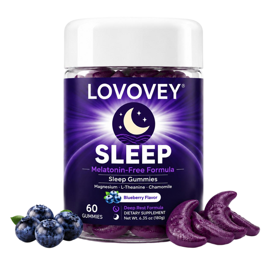 LOVOVEY Sleep Gummies – Melatonin-Free Sleep Support with Magnesium, L-Theanine & Botanicals | Blueberry Flavor | 60 Gummies