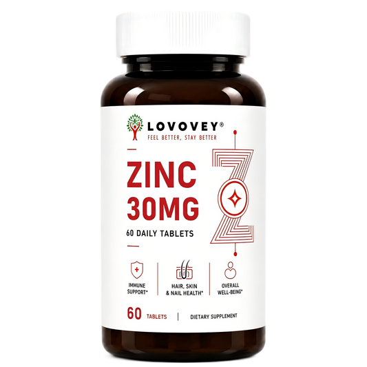 Zinc 30mg Supplement - Immune Support & Skin Health - LOVOVEY 60 Tablets