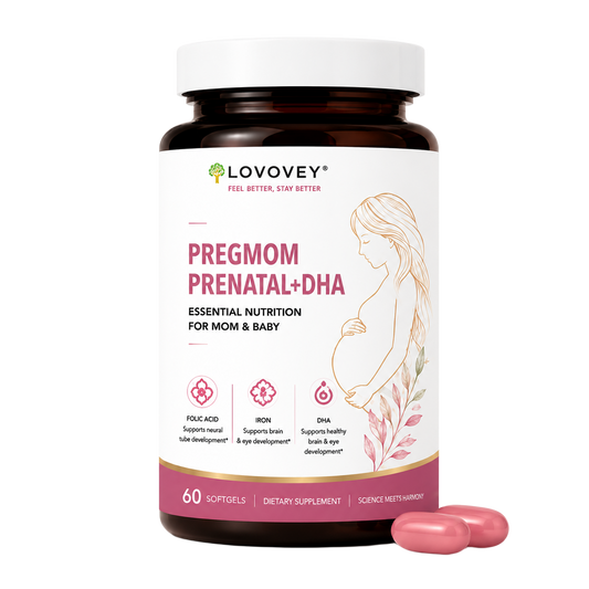 LOVOVEY PregMom Prenatal + DHA | Essential Nutrition for Mom & Baby | 60 Softgels