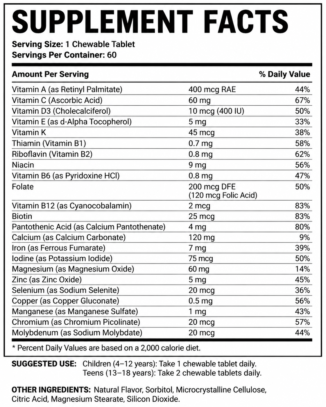 LOVOVEY Kids Daily Multivitamin & Mineral Support | 60 Tablets