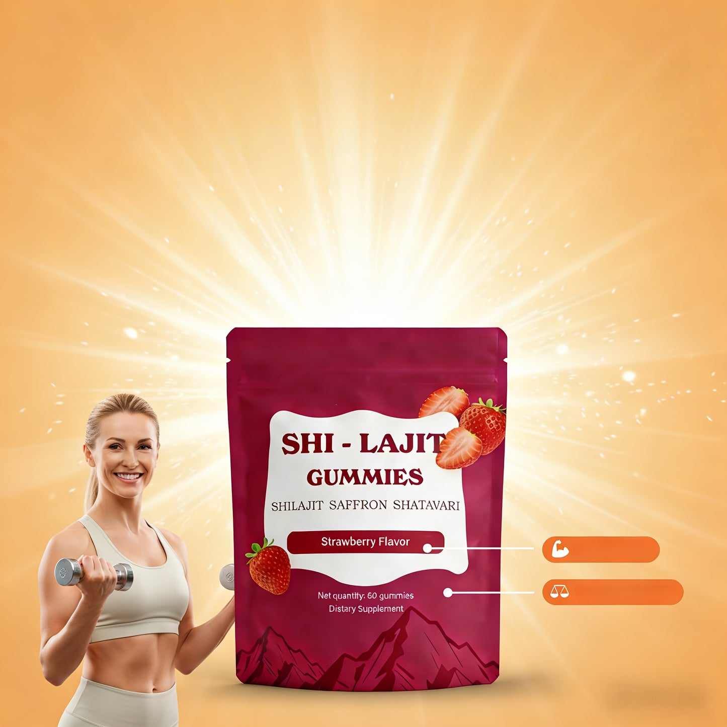 LOVOVEY Shilajit Gummies | 60 Count, with Saffron & Shatavari, Energy & Vitality Support, Strawberry Flavor