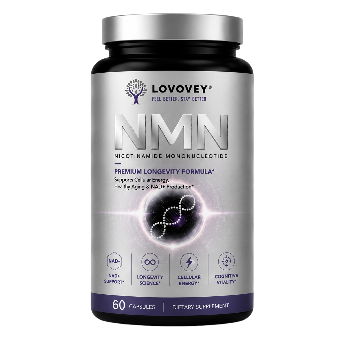 LOVOVEY NMN Supplement | Cellular Energy & Healthy Aging Support | 60 Capsules