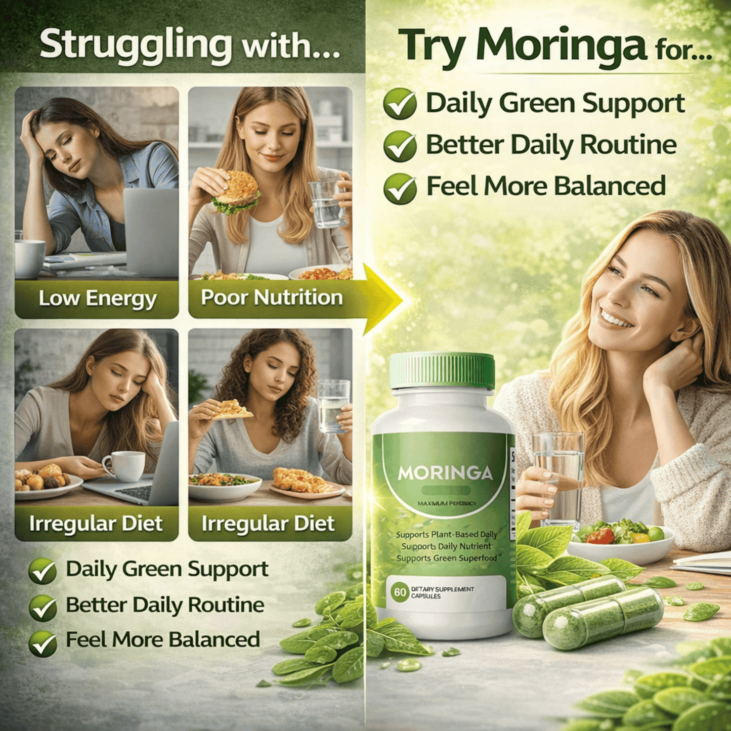 Lovovey Moringa 100% Pure – Natural Energy, Joint & Sleep Support, 60 Capsules