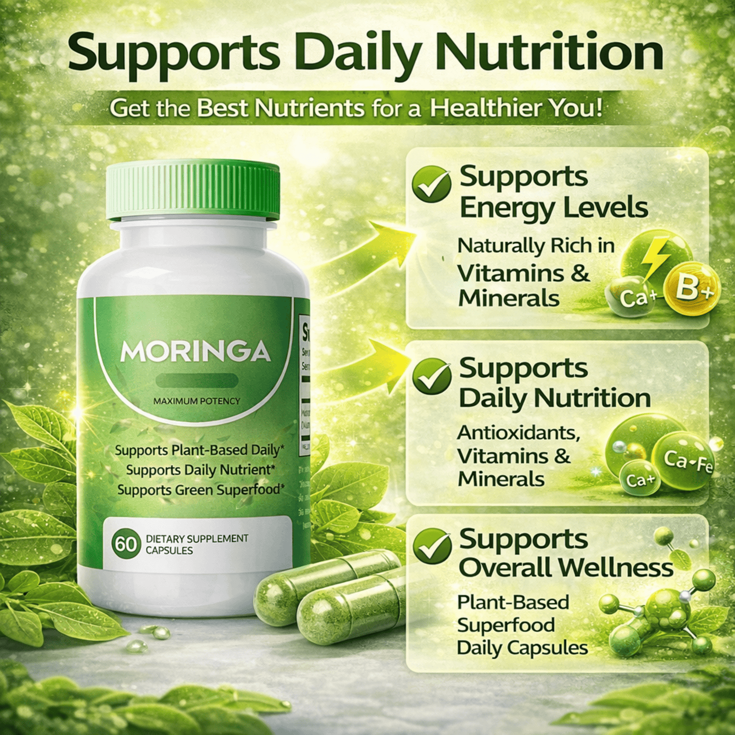 Lovovey Moringa 100% Pure – Natural Energy, Joint & Sleep Support, 60 Capsules