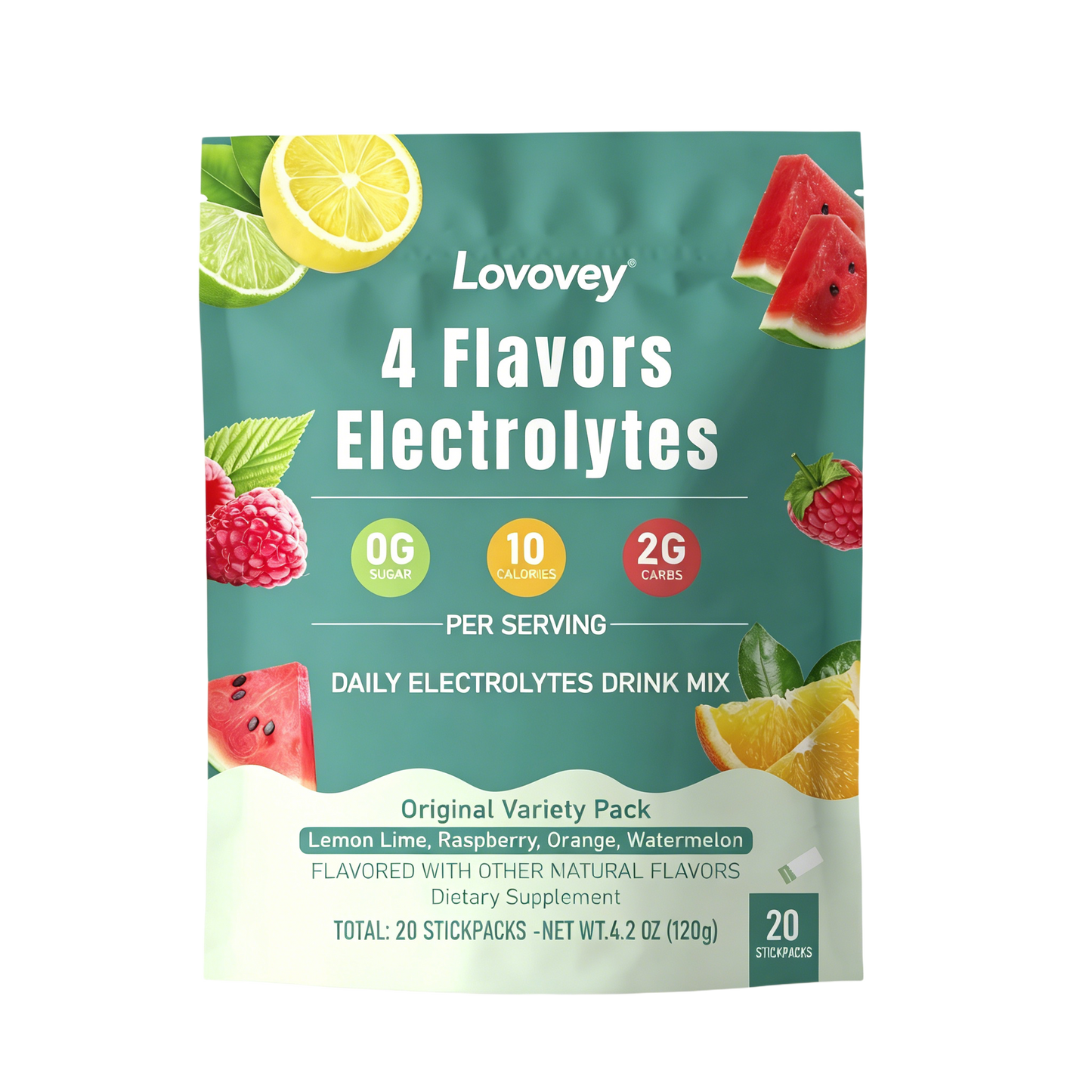 LOVOVEY Electrolyte Hydration Powder | 20 Stick Packs, 4 Flavors