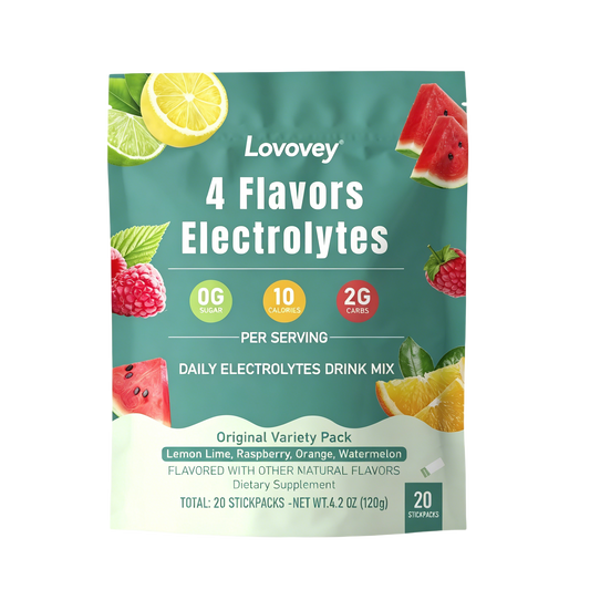 LOVOVEY Electrolyte Hydration Powder | 20 Stick Packs, 4 Flavors