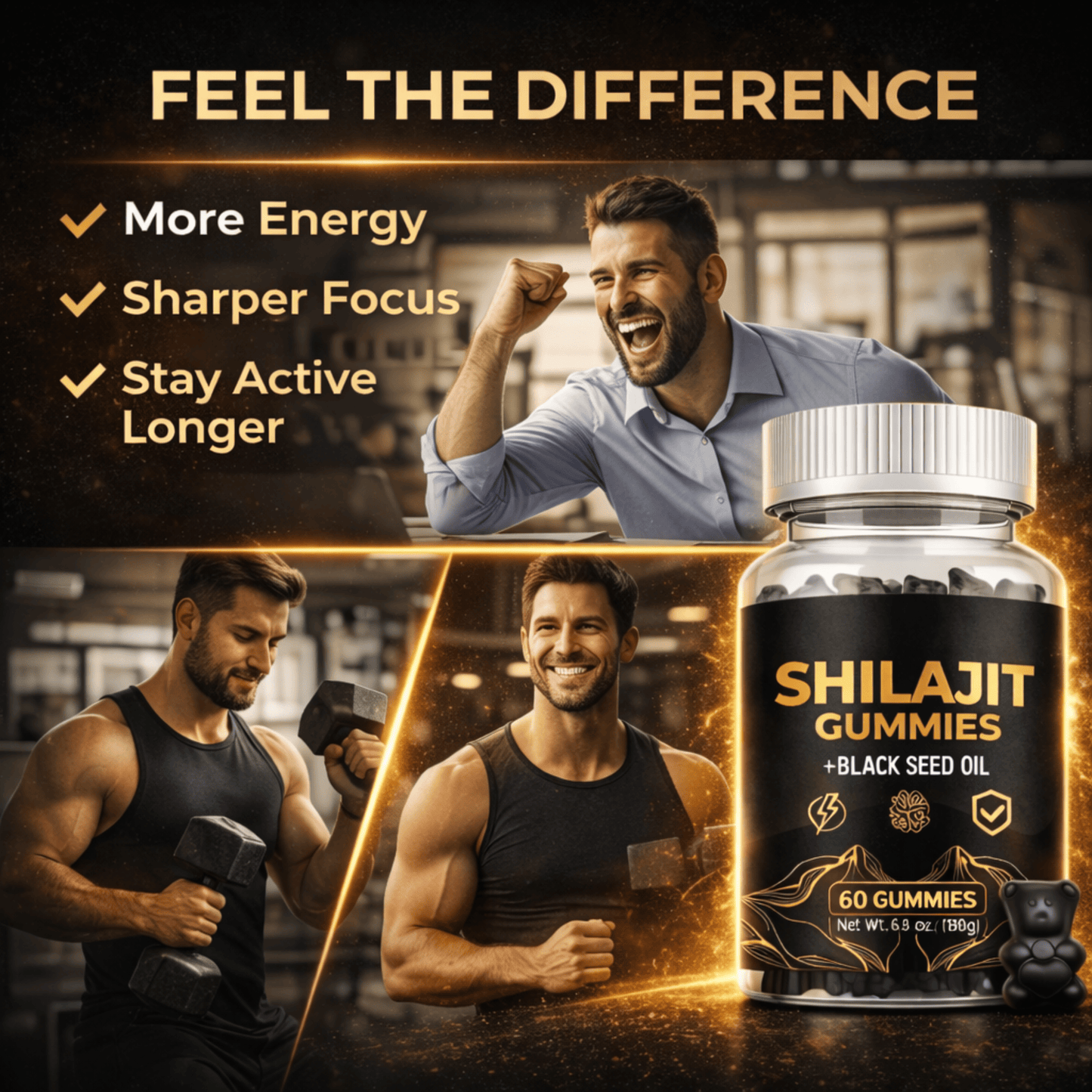 LOVOVEY Shilajit Gummies with Black Seed Oil | 60 Count, Energy, Focus & Daily Wellness Support
