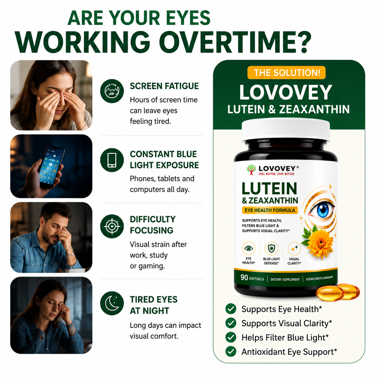 LOVOVEY Lutein & Zeaxanthin Eye Health Formula | 90 Softgels