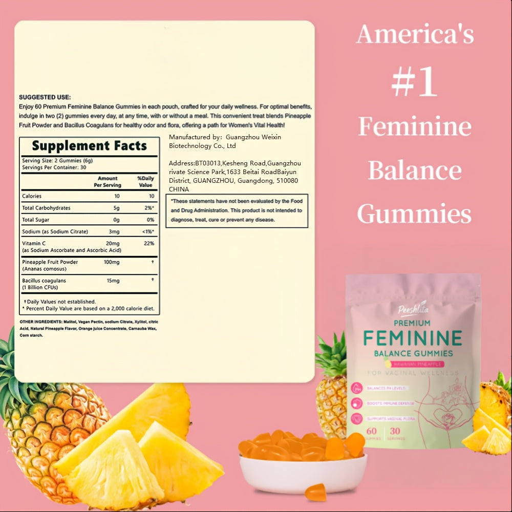 LOVOVEY Women’s Vaginal Wellness Gummies | 60 Gummies, pH Balance & Probiotic Support, Hawaiian Pineapple