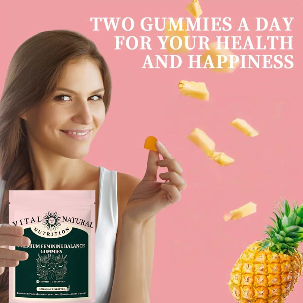 Premium Feminine Balance Gummies – Hawaiian Pineapple, 60 Gummies, pH Balance & Vaginal Health Support