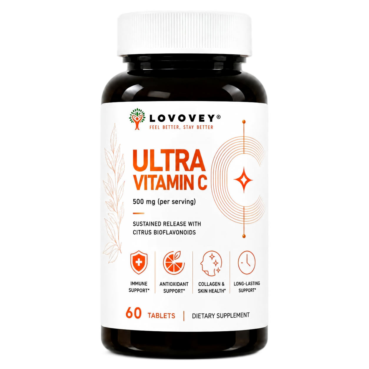 Ultra Vitamin C - Sustained Release with Citrus Bioflavonoids - LOVOVEY 60 Tablets