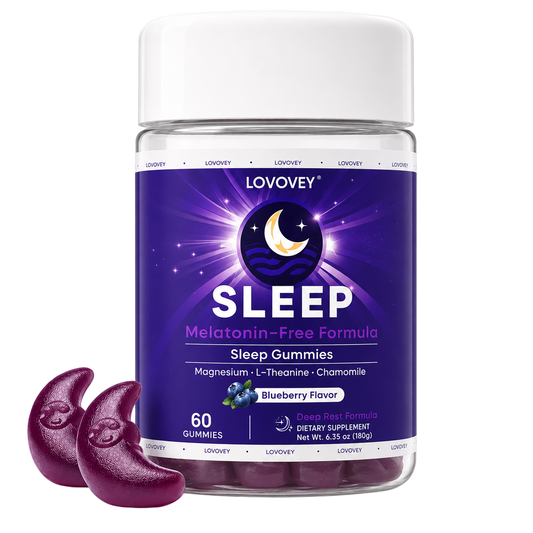 Melatonin-Free Sleep Gummies — Magnesium & L-Theanine | LOVOVEY Blueberry 60 Gummies