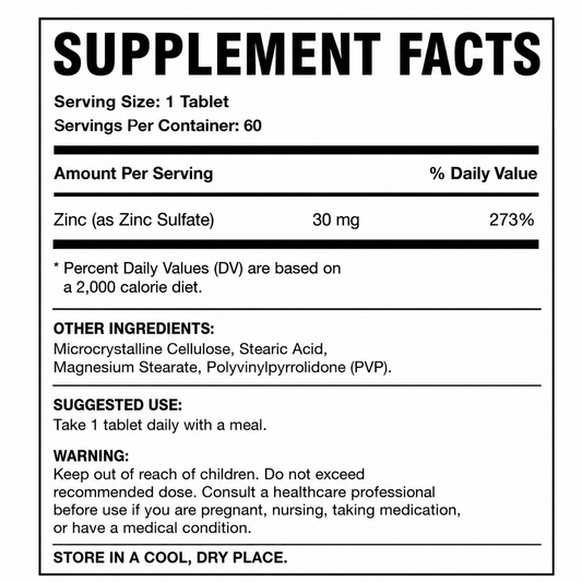 LOVOVEY Zinc 30mg | Immune Support & Skin Health Supplement | 60 Daily Tablets
