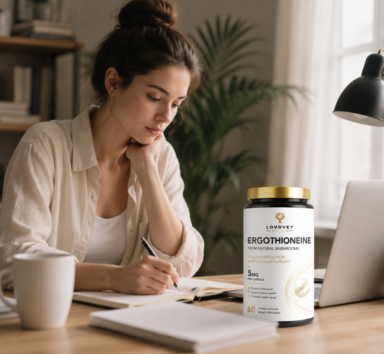LOVOVEY Ergothioneine 5mg Mushroom Antioxidant Supplement | Cellular Protection & Healthy Aging | 60 Capsules