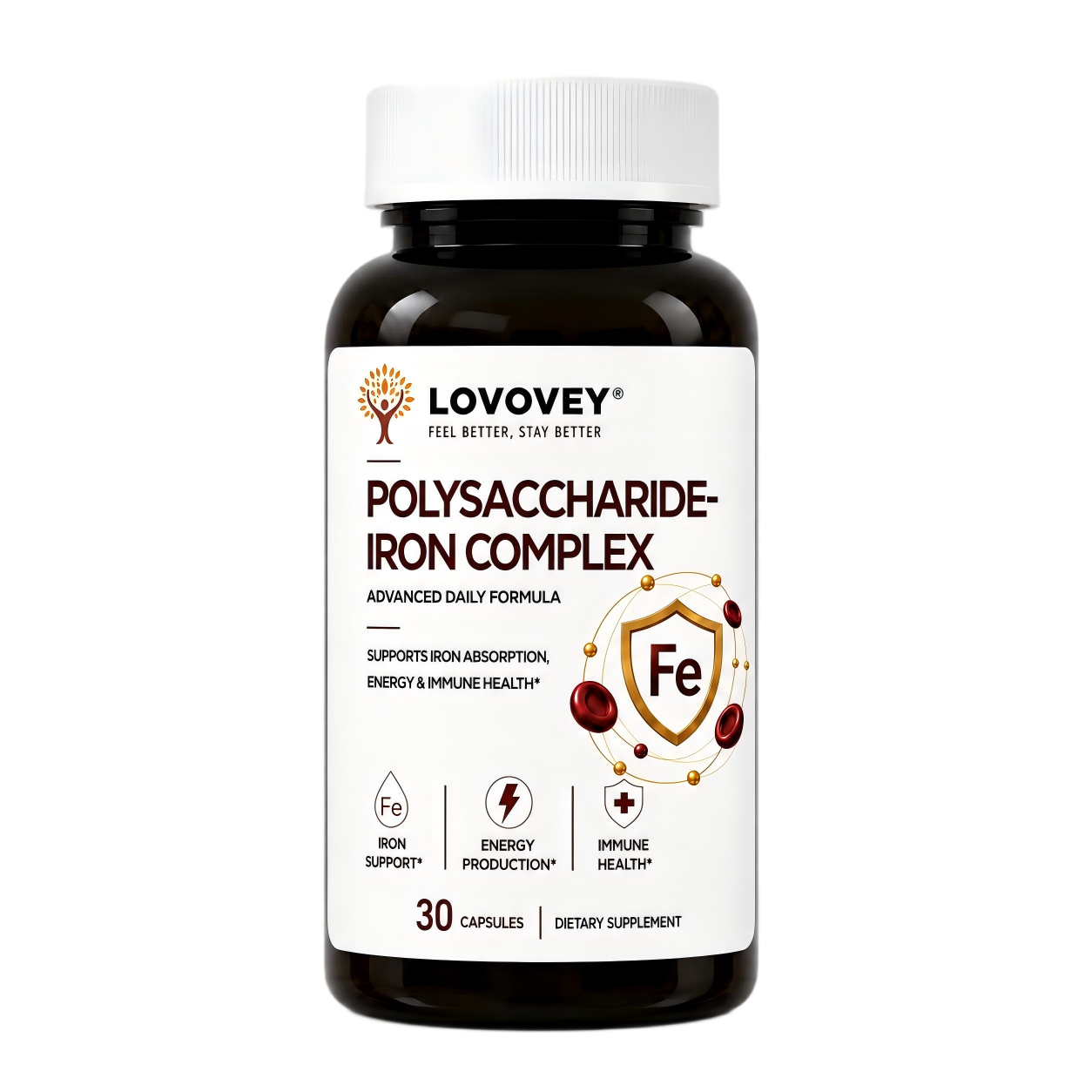 Iron Supplement - Blood Health & Energy Support - LOVOVEY 30 Capsules