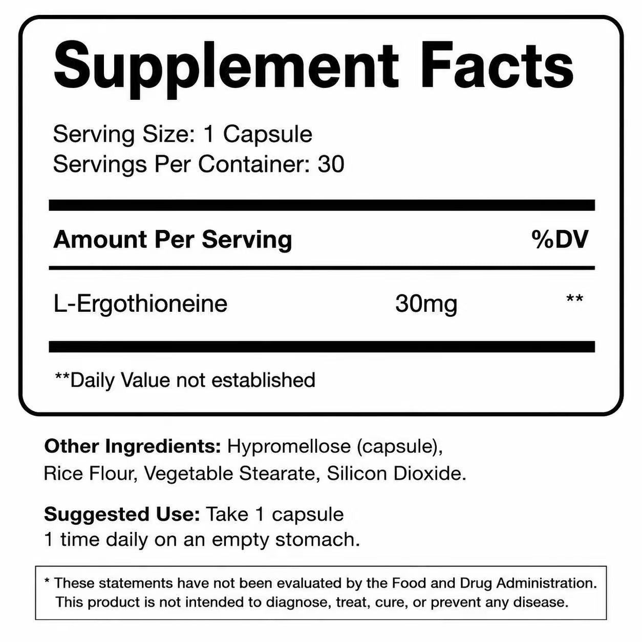 LOVOVEY Ergothioneine 30mg | Cellular Protection & Healthy Aging | 30 Capsules